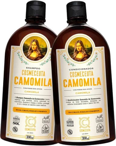 Kit Shampoo e Condicionador Veganos COSMECEUTA Camomila – Realce dos Tons Dourados, Brilho e Maciez para Cabelos Loiros Naturais, Tingidos e com Mechas – 2x300ml