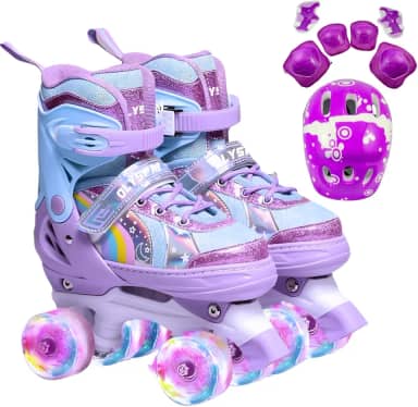 Patins Infantil 4 Rodas, Patins Quad, Patins Infantil Menina, Ajustável em 4 Tamanhos, com Bolsa e Kit Proteção, Ideal para meninas, meninos e iniciante