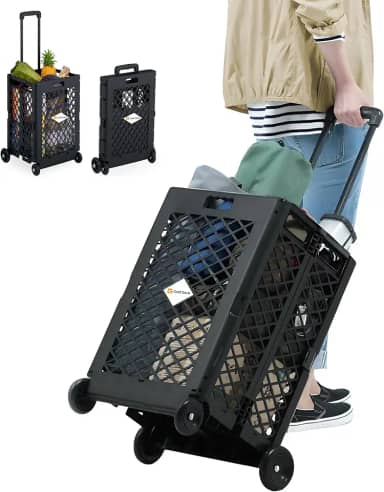 Carrinho Compras Feira Cesta Dobrável C/ 4 Rodinhas 25Kg 60L