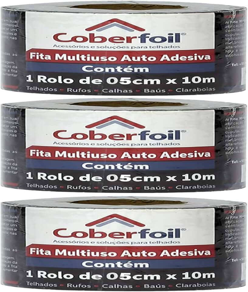 Kit 3 Fitas Asfálticas Metalizadas 5cm x 10m – Revestimento Interno Automotivo, Isolamento Acústico/Térmico e Vedação de Baús, Furgões e Carrocerias