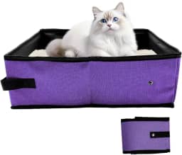Caixa de areia dobrável de viagem para gatos, caixa de areia portátil à prova d'água, dobrável, 30 x 29 x 9 cm, suprimentos para gatos de viagem e acampamento - roxo