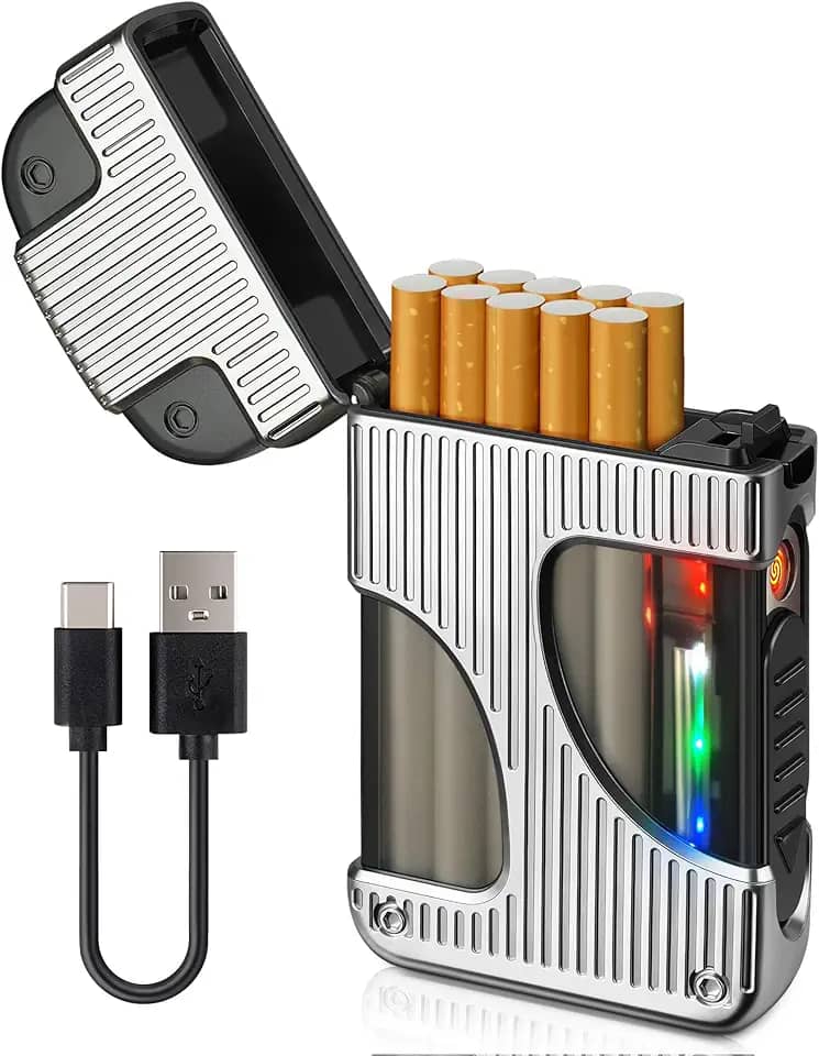 X-LIGHTER Estojo de cigarro 100s king size com isqueiro USB C, flash LED criativo, porta-cigarros à prova de cheiro, para mulheres, homens