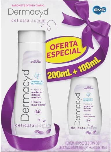 Kit Dermacyd Delicata Sabonete Íntimo 200 mL + 100 mL – pH Equilibrado, Frescor Jasmim, Higiene Feminina Diária (Kit Econômico) – 300 mL total