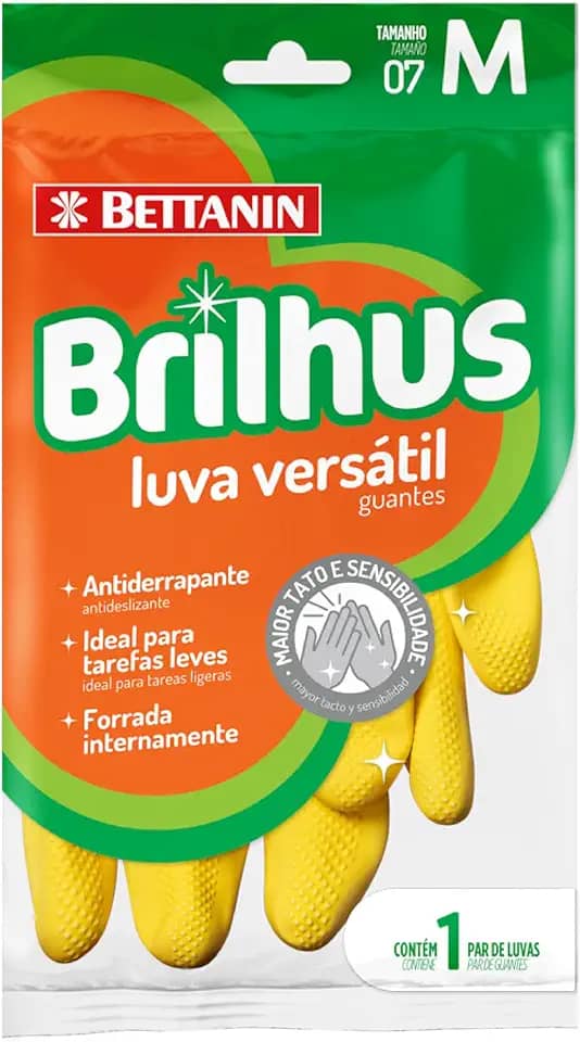 Brilhus - Luva de Látex Versátil, Tamanho M, Cor Amarela, Bettanin