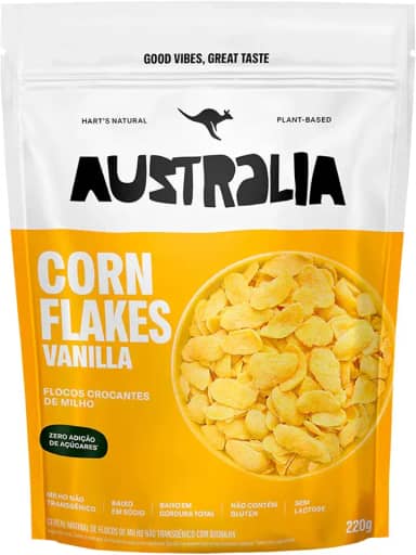 Hart's Natural Cereal Matinal Cornflakes Australia, Sem Adição de Açucar, Sem Glúten, Sem Lactose, Vegano, 100% Natural, Alto em Fibras, 220g