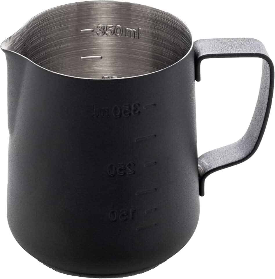 LYOR - Leiteira de Aço Inox Preta 350ml - Com Régua Medidora em Relevo