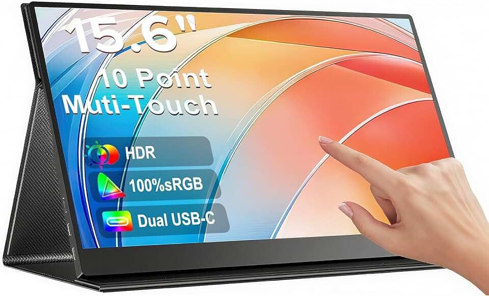 ANTUVI Tocável Portátil Monitor 15.6''+ Case, 1080P, MINI Segunda de Notebook Extensor De Tela, Ultra-Slim e Portátil, com Alto-falante de pé, Adequado para Viagens, Casa, Trabalho/Jogos