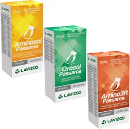 Kit 01 Aminosol Passaros + 01 Orosol Passaros + 01 Amino 3R (AminoStress) Lavizoo - Suplemento Vitamínicio para Aves