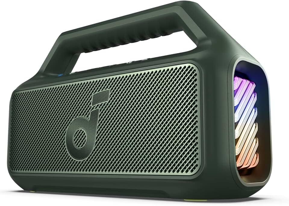soundcore Boom 2 da Anker, alto-falante 80W, Subwoofer, BassUp 2.0, 24H, IPX7 à Prova d’Água, Flutuante, Luzes RGB, USB-C, Equalizador Personalizado, Bluetooth 5.3, Portátil para Camping e Praia