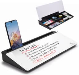 Quadro branco de vidro pequeno apagável a seco - suporte para teclado de computador, bloco de superfície de quadro branco com gaveta, organizadores de mesa com acessórios para escritório, casa,