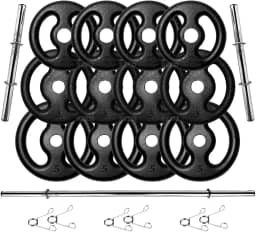Kit Anilhas Ferro Fundido 40 Kg + Barras Com Presilhas