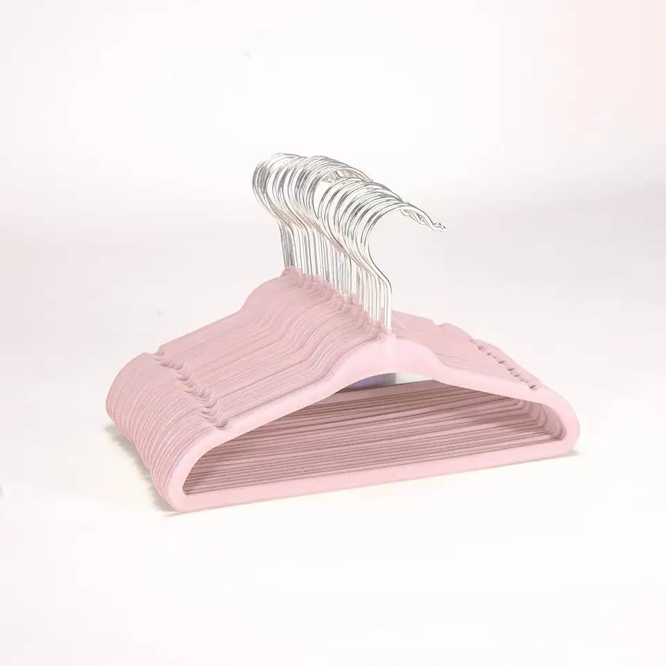 Kit 50 Cabides de Veludo Infantil Slim Ultrafino (Rosa)