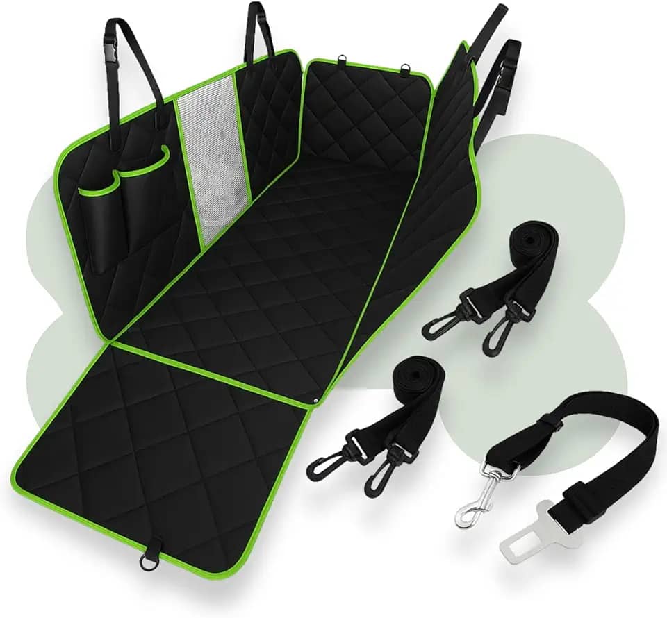 Capa Protetora Impermeável 7 em 1 para Banco Traseiro – Pet, Antiderrapante, Resistente, Ideal para Cachorros e Gatos, Com Cinto de Segurança (Verde)