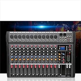 VEDO Mesa de som 12 canal, Small Stage Bluetooth USB MP3, entrada 48V Phantom Power DJ Karaoke Mobile Live High Power Mixer Professional 12 Channel Studio Audio Mixer 110V/220V 12 canais