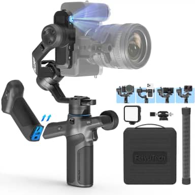 FeiyuTech SCORP Mini 3 Pro [Kit] Gimbal para câmera – Rastreamento AI 4.0, alça removível [bolsa + luz de preenchimento + haste de extensão] Carga útil de 2 kg – Estabilizador cardan para câmera sem