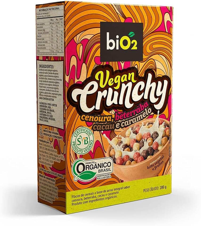 Cereal Matinal Orgânico biO2 Vegan Crunchy Cenoura, Beterraba, Cacau e Caramelo 200 g Vegano e sem Glúten