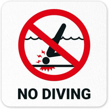 Marcador de profundidade de piscina adesivo de vinil sem mergulho, (SI-7450) 15 x 15 cm, marcador de piscina antiderrapante, feito nos EUA por Sigo Signs