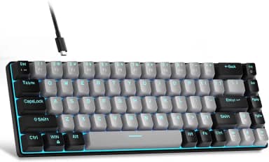 MageGee Teclado portátil 60% mecânico para jogos, MK-Box LED retroiluminado compacto de 68 teclas, mini teclado de escritório com fio com interruptor azul para Windows, laptop, PC, Mac - cinza/preto