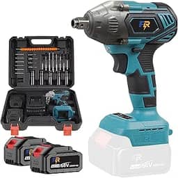 Chave de Impacto Elétrica Sem Fio 800N.M com 2 Baterias 68V 6Ah - Motor Brushless, 1/2' e 1/4' Entrada, Kit Completo com Dupla Bateria, Carregador Rápido e Acessórios Profissionais