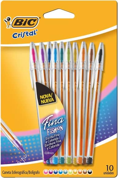 530009 - Caneta Esferográfica Escrita Fina, Cristal Fina Fashion, BIC, 10 Unidades Sortidas