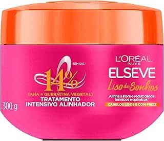 L'Oréal Paris Elseve Liso dos Sonhos Creme de Tratamento com Queratina Vegetal e AHA, Alinhamento Capilar, Controle de Frizz e Reparação de Danos Químicos e Térmicos, 300g