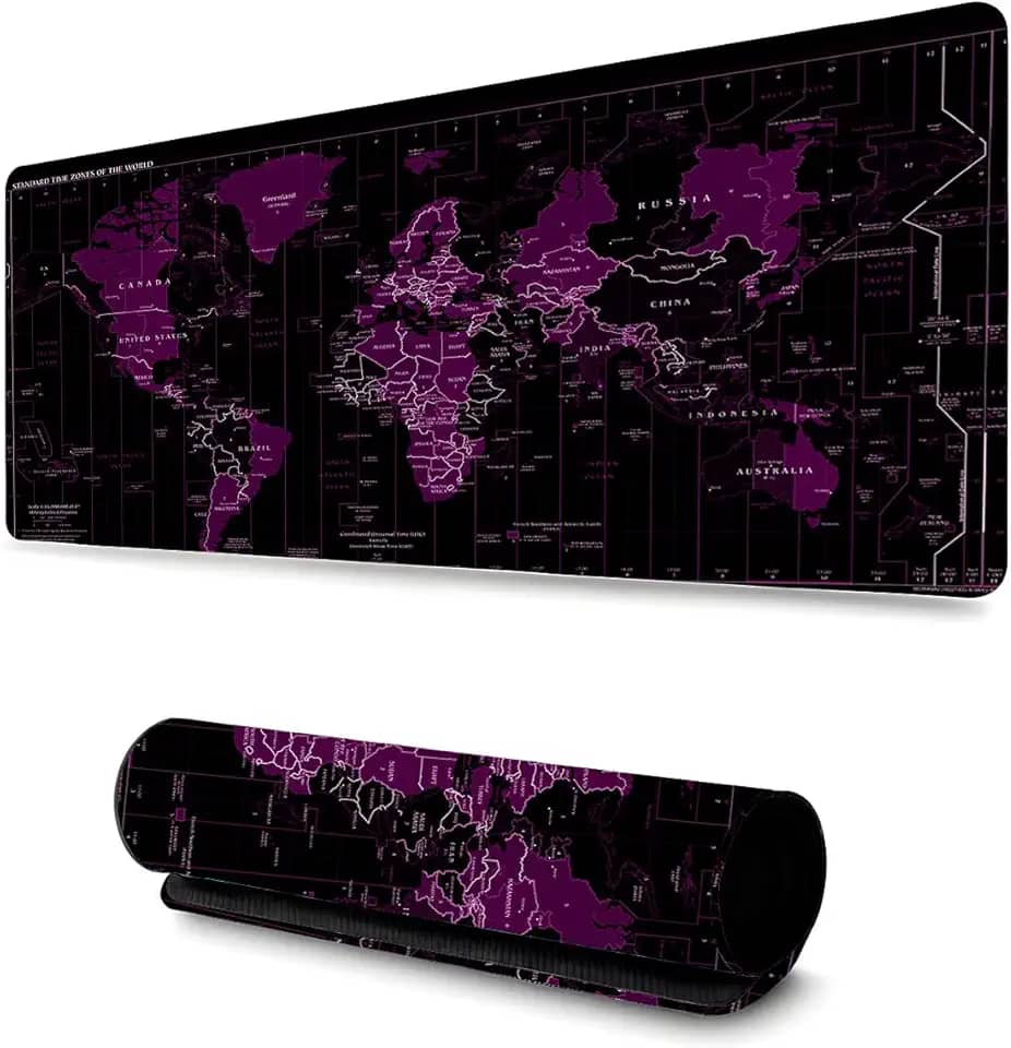 Mouse Pad Gamer Profissional Grande Confortavél Anti Derrapante 90x40 - Mapa Mundi Roxo