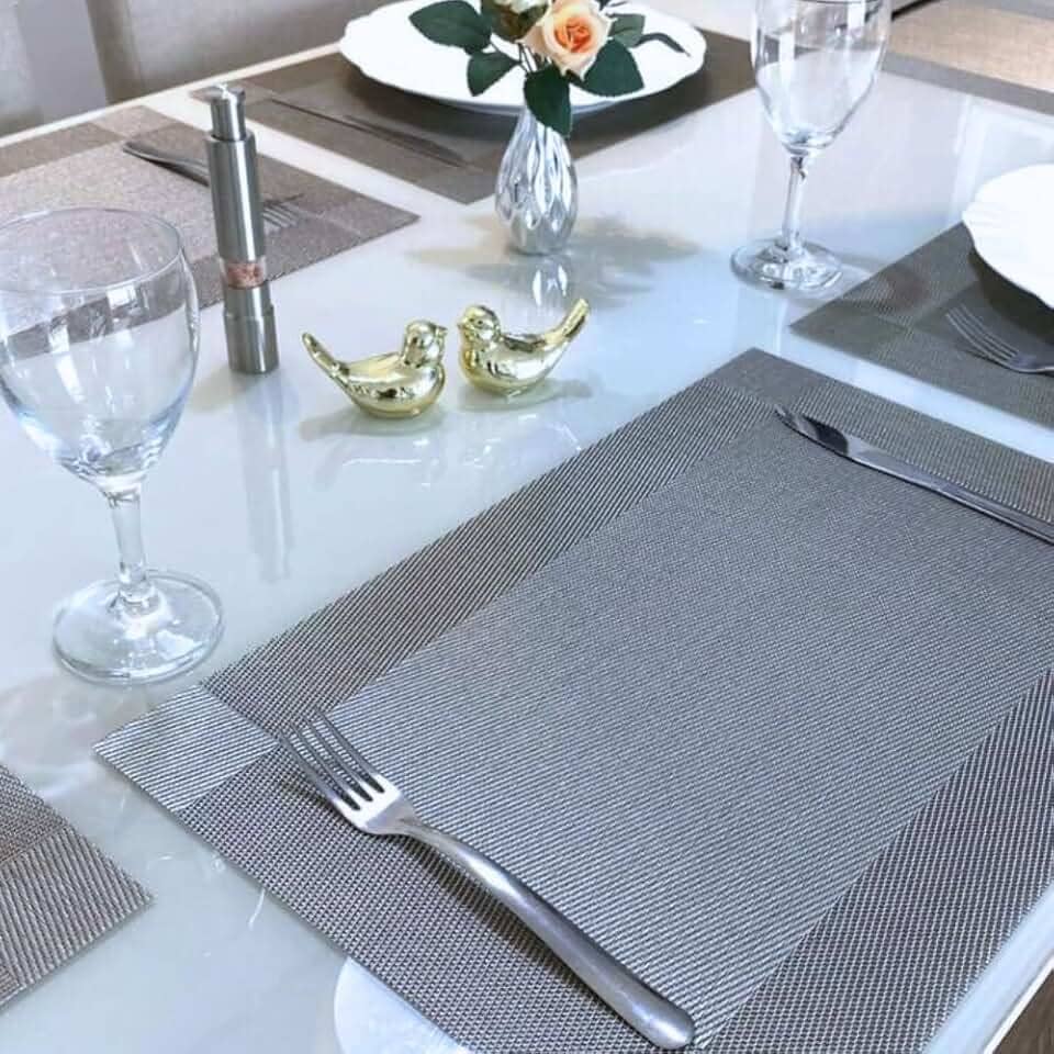 Kit 6 Peças Jogo Americano Retangular - Sousplat para Mesa Posta - Jogo Americano Elegante para Jantar, Almoço e Café - Lavável e Resistente - Shop100 (Cinza Azulado)