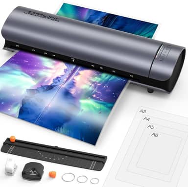 Plastificadora e Laminadora SL999 9 em 1 A3 Profissional 220V, Cinza, Com Corte, Cantos Arredondados, Encadernação e Modo Frio/Quente, Emplastificadora com Antiatolamento e Desligamento Automático