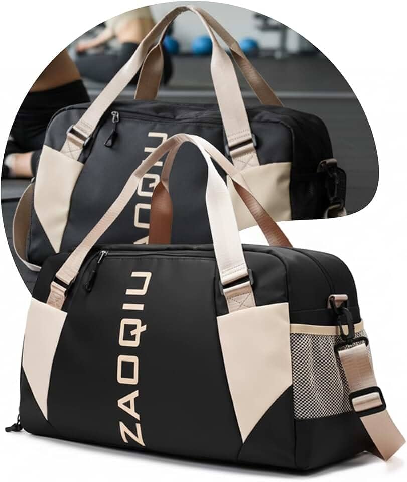 Bolsa de Viagem e Academia Mala de Mão com Área Molhada Compartimento para Tênis Alça Ajustável Ideal para Avião Academia Praia e Fim de Semana (Preta)