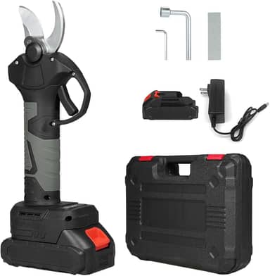 Tesoura de poda elétrica sem fio portátil 21V com bateria recarregável 2000mAh e podador galhos árvore motorizado tesouras jardim estojo transporte