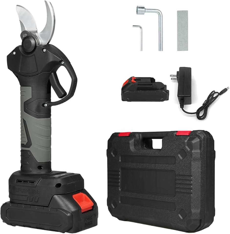 Tesoura de poda elétrica sem fio portátil 21V com bateria recarregável 2000mAh e podador galhos árvore motorizado tesouras jardim estojo transporte