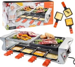 MasterChef Grelha elétrica de mesa Raclette com placa antiaderente para grelhar e pedra de cozinha - Fogão de mesa para 8 pessoas para uso interno, sem fumaça, churrasco coreano - queijo derretido