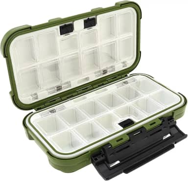 Organizador de caixa de equipamento de pesca à prova d'água, 24 compartimentos, caixas de isca de camada dupla, ganchos, estojo de armazenamento, acessórios de pesca, recipientes (verde)