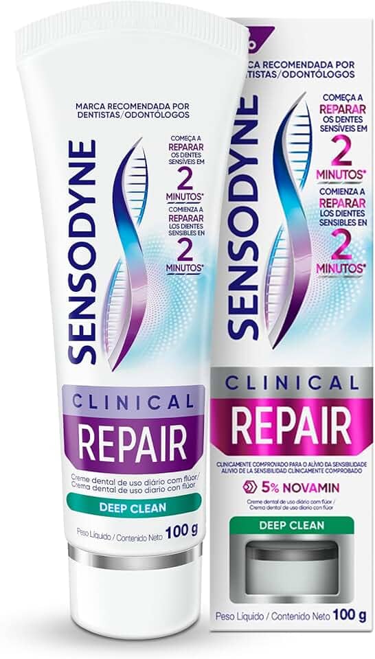 Sensodyne NOVO Creme Dental para Sensibilidade Clinical Repair Deep Clean com Flúor, Reparação dos Dentes Sensíveis, 100g