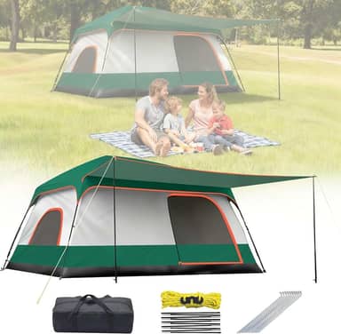 Barraca Camping Família Acampamento para 6-8 Pessoas com Varanda, Tenda Familiar Impermeável com Proteção Solar e Fácil de Transportar, Inclui Bolsa de Armazenamento.