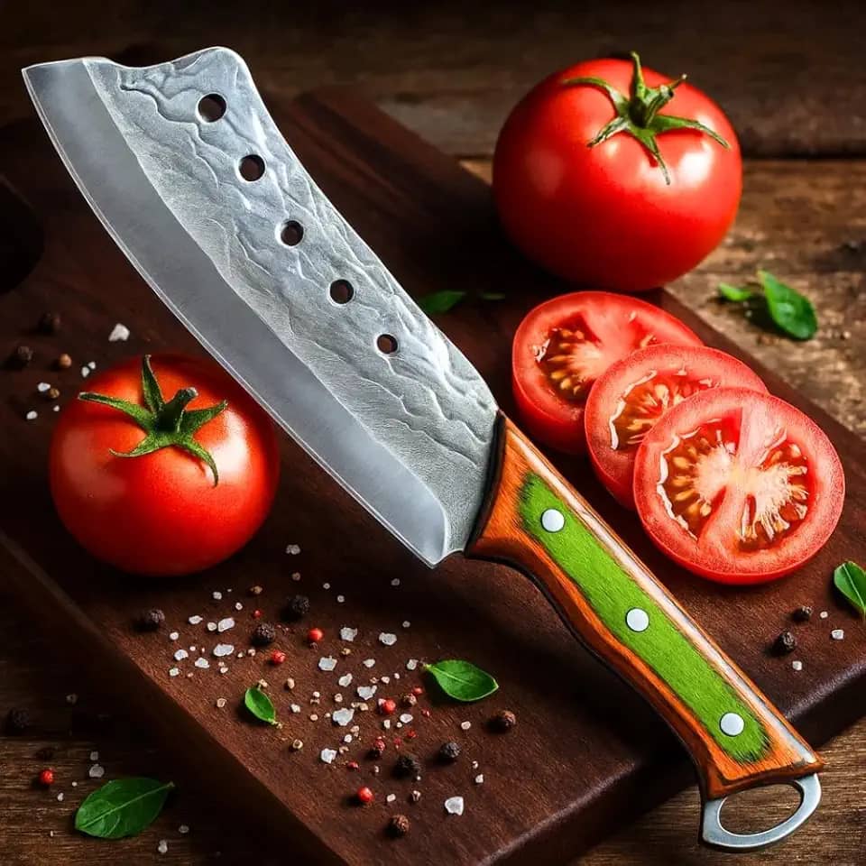 Cutelo Profissional Aço Inox Texturizado Faca de Churrasco Artesanal Cabo Ergonômico Esmeralda Full Tang Acompanha Bainha de Couro Premium