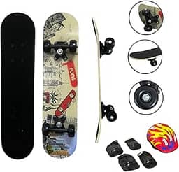 Skate Infantil Completo, Shape 24 Polegadas, Kit de Proteção com Capacete, Design de Monumentos