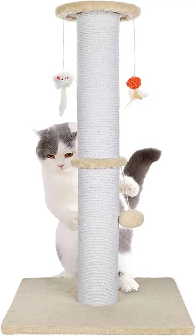 Ahomdoo Poste arranhador para gatos de 96 cm com brinquedos pendurados (bege)