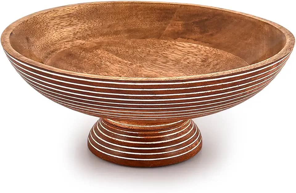 Tigela de salada de madeira de manga perfeita para salada, tigela de salada de legumes e centro de mesa decorativa para casa e festa, tigelas fofas para molhos, molhos, sorvete (30 x 30 x 12