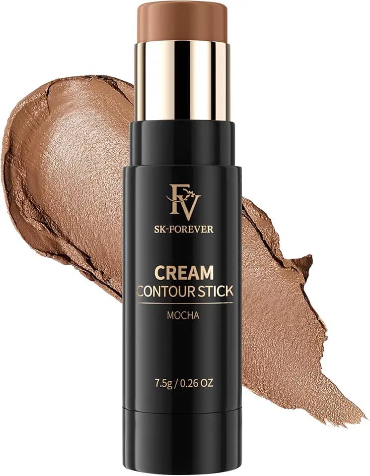 FV Bastão de contorno, bastão bronzeador creme misturável e suave com acabamento fosco natural, à prova d'água e altamente pigmentado para contorno do rosto, maquiagem para iniciantes, longa duração e