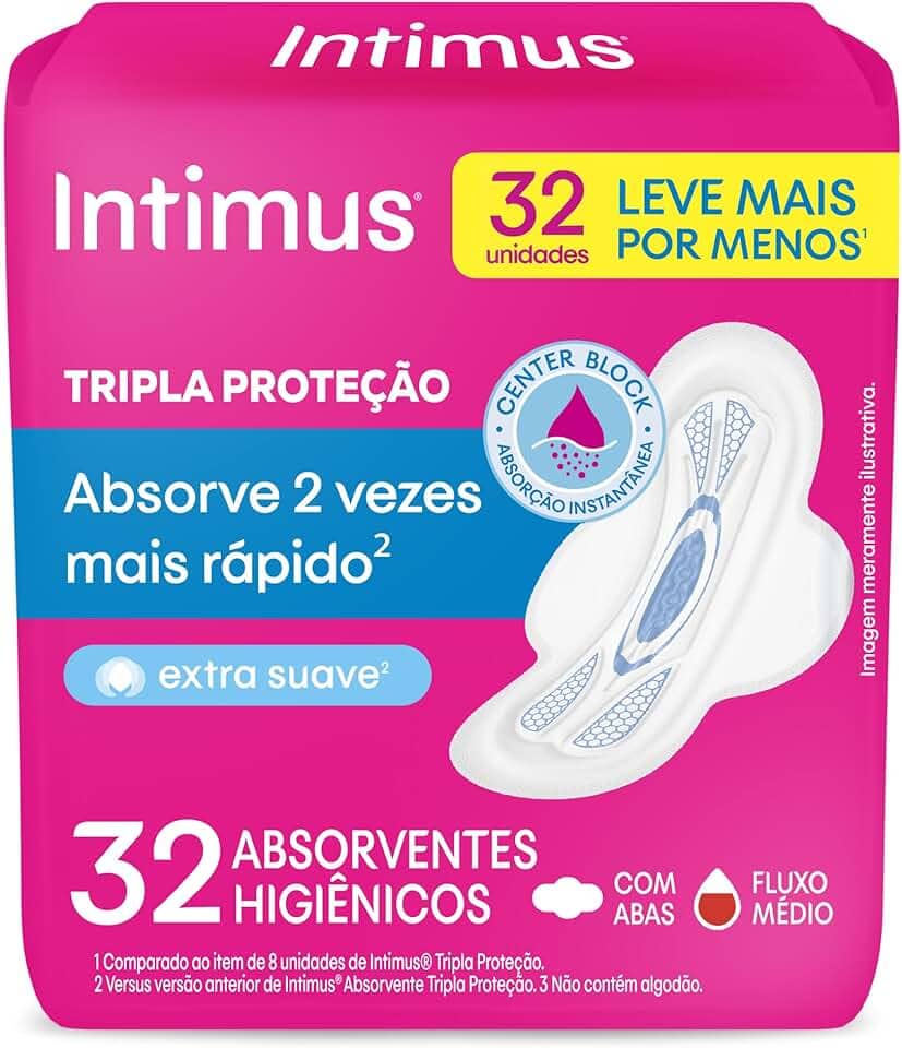 Intimus Absorvente Externo, Tripla Proteção Suave com Abas, 32 unidades