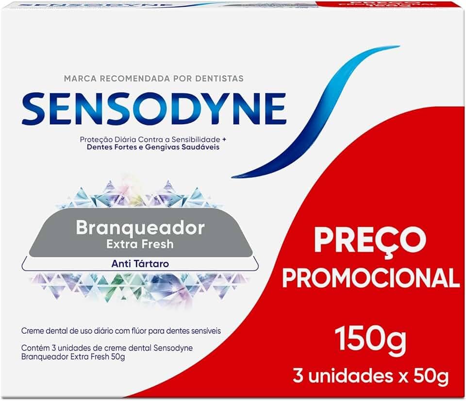 Sensodyne Creme Dental, Sensibilidade e Branqueador Extra Fresh Leve 3 e Pague 2, Anti Tártaro, 50g cada