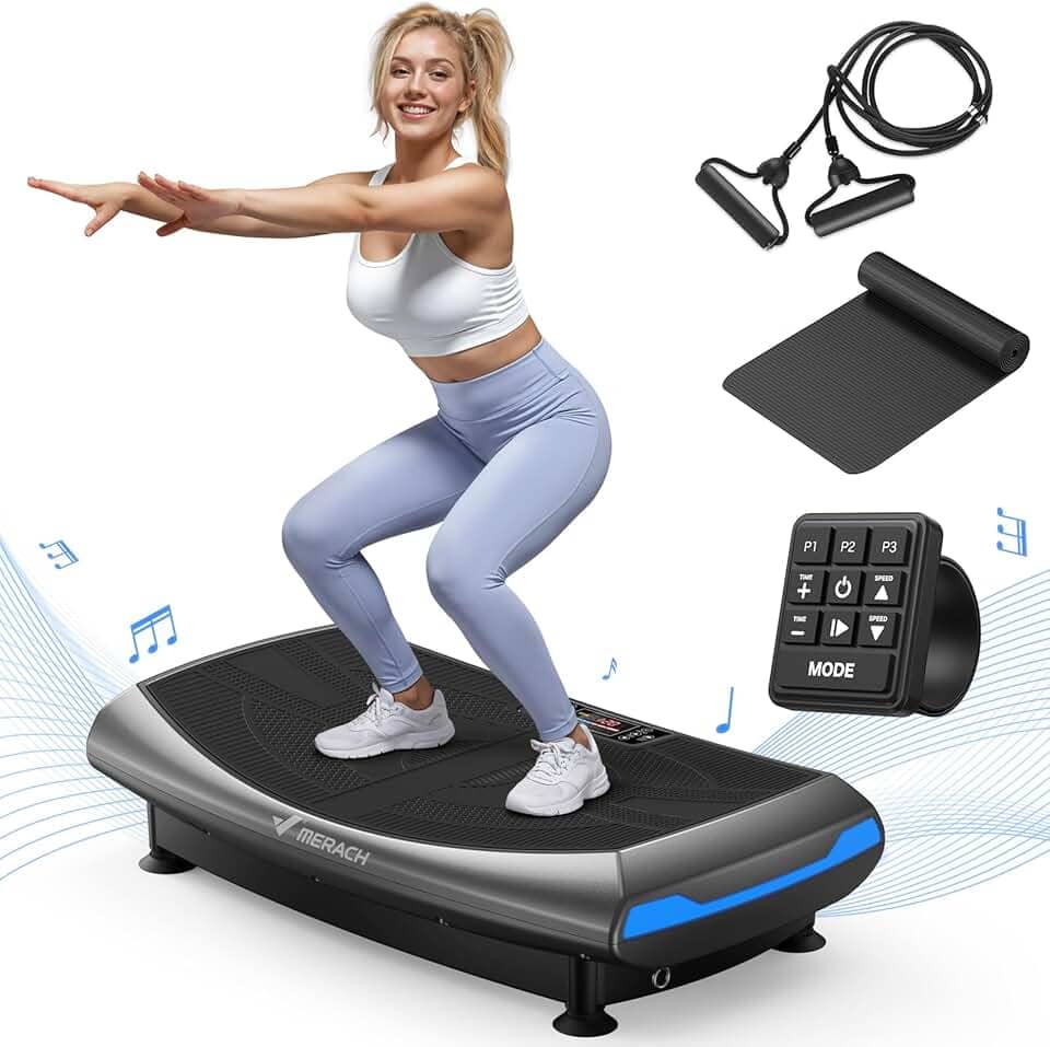 MERACH Máquina De Exercícios De Plataforma Vibratória 4D, Plataforma Vibratória Para Drenagem Linfática, 7 Modos De Detecção Corporal, Com Luz E Bluetooth, Equipamento De Treino Para Todo O Corpo (P