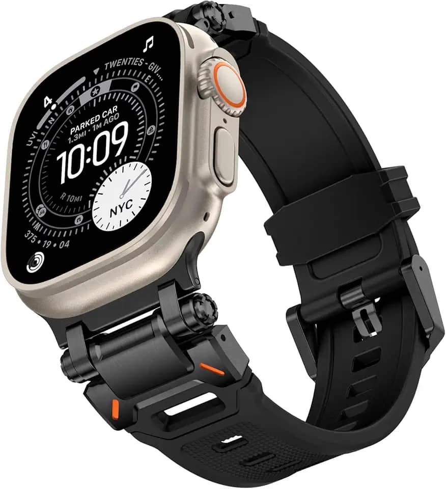 Kades Pulseira para Apple Watch Ultra 2/Ultra de 49 mm para Apple Watch séries 10/9/8/7/6/SE/5/4/3/2/1 de 46 mm/45 mm/44 mm/42 mm, conector de metal durável com pulseira esportiva de TPU resistente