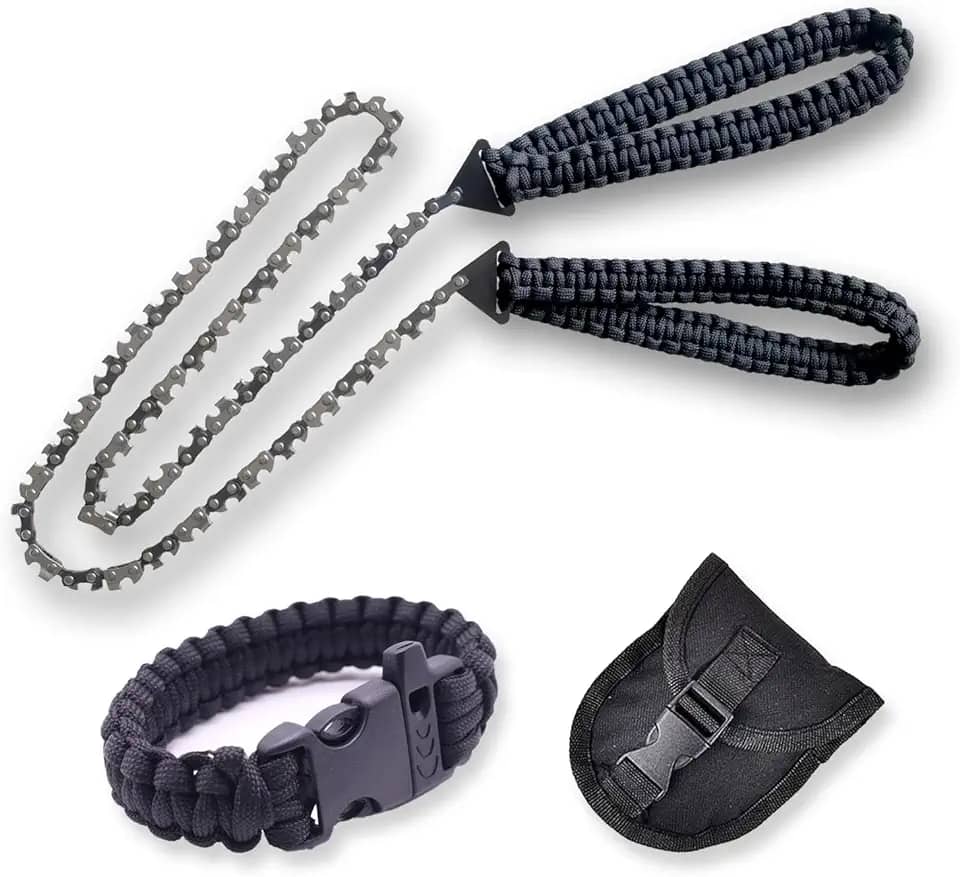 Pocket Chainsaw, serra de corrente port¨¢til, 25 pol., 33 dentes bidirecionais, cabo paracord, Survival Backpacking Camping Gear Saw para caminhadas Fexplendid Pocket Chainsaw, serra de corrente port¨¢til, 25 pol., 33 dentes bidirecionais, cabo paracord, Survival Backpacking Camping Gear Saw para caminhadas ou ca?a, com luvas resistentes a cortes
