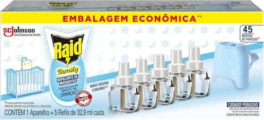 Raid Repelente Eletrico Líquido Family, 45 Noites, 5 Refis de 32,9ml