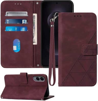 Capa carteira para celular S25 Edge, compartimento para cartão com alça de pulso TPU para proteção interna, capa flip de couro PU para Samsung Galaxy S25 Edge (vermelha)