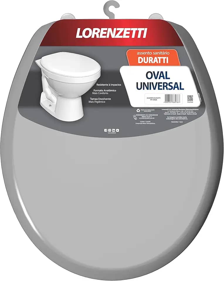 Assento Sanitário Duratti Cinza Oval Universal de Polipropileno Lorenzetti