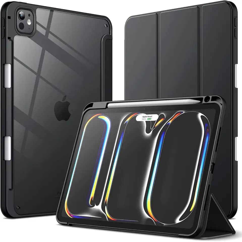 JETech Capa para iPad Pro 11 Polegadas M5/M4 (2025/2024) 6ª/5ª Geração com Porta-Pencil, Capa Traseira Claro e Transparente, Suporte Fino, Capa para Tablet À Prova de Choque (Preto)