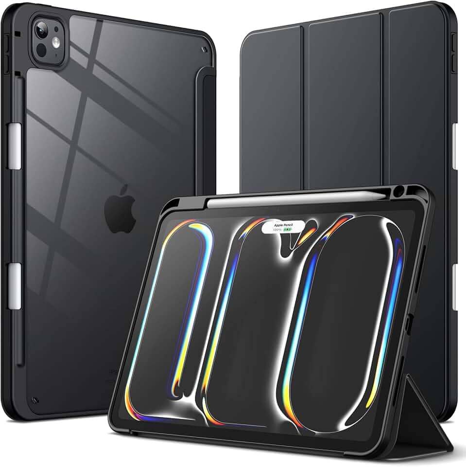 JETech Capa para iPad Pro 11 Polegadas M5/M4 (2025/2024) 6ª/5ª Geração com Porta-Pencil, Capa Traseira Claro e Transparente, Suporte Fino, Capa para Tablet À Prova de Choque (Preto)